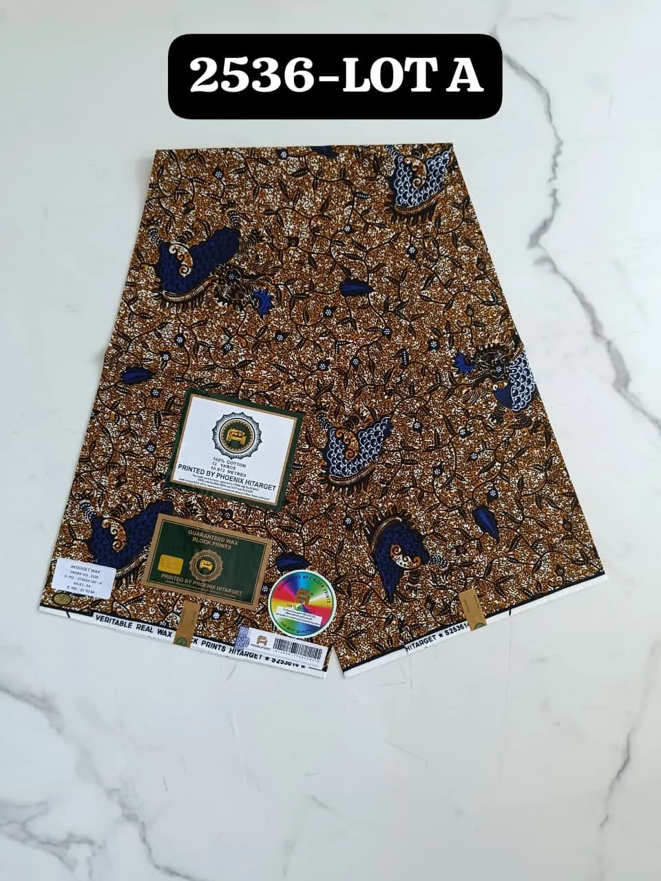Tissu Wax — Caramel & Bleu Marine (Lot A)